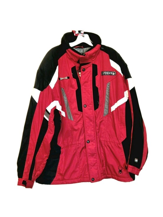 Spyder Other - Spyder Racing Ski Jacket Mens Large Red Black Thinsulate Hooded Winter Coat Vtg